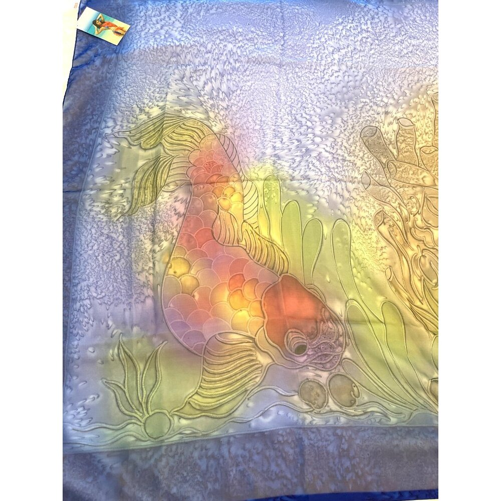 VTG 90s Caribbean Blue Gold Fish Bathing Swimsuit Cover Sarong Beach Wrap India - Picture 8 of 11